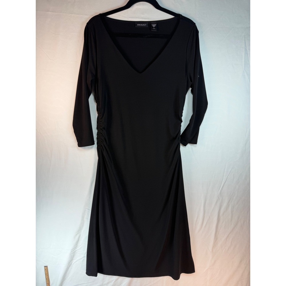 Ideology  Black V-Neck Ruched Side 3/4 Sleeve Jersey Midi‎ Dress Large classic
